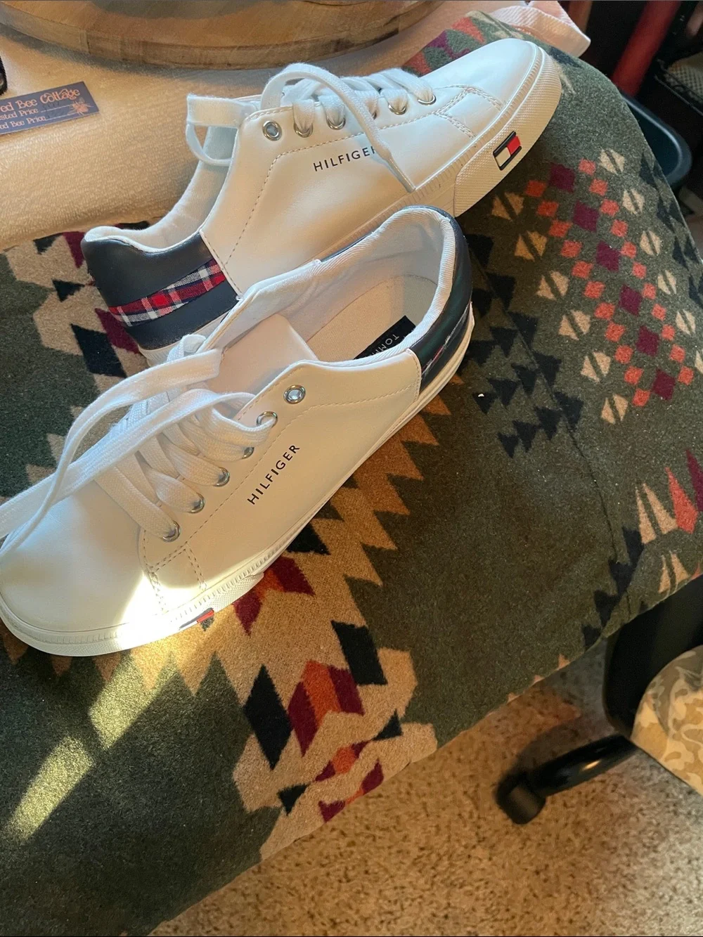 Tommy Hilfiger White Lace-Up Sneakers with Navy & Red Accents